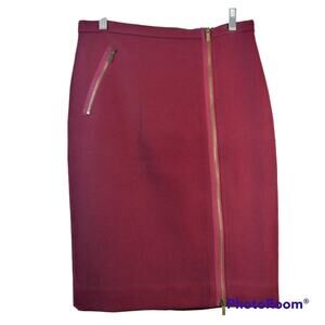 J CREW Women’s Wool Red Asymmetrical Zip Pencil Skirt Size 6